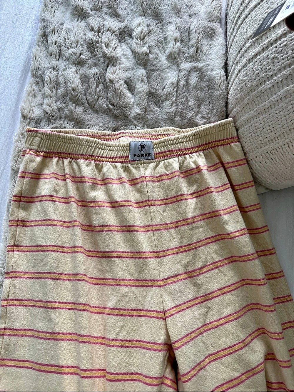 PARKE Lounge Pants - Hope Stripe Striped Shorts Pink & Cream Small